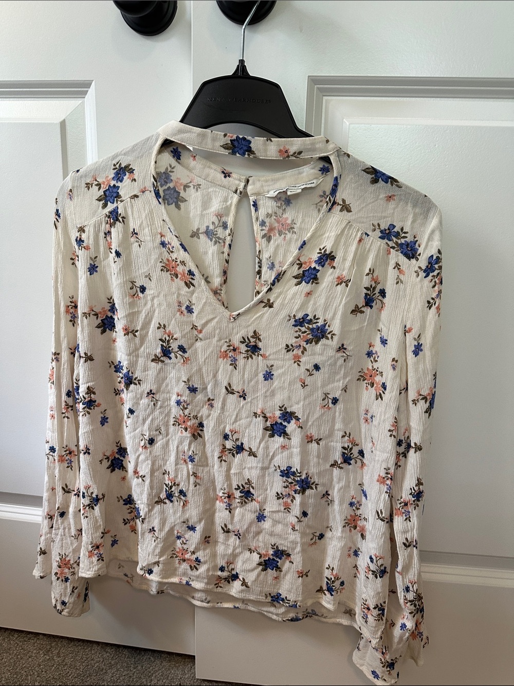American Eagle Outfitters Cream Blouse with Blue & Pink Floral Print